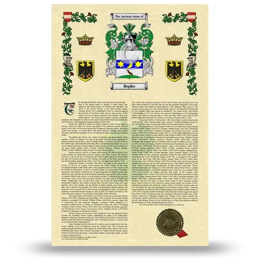 Repko Armorial History with Coat of Arms