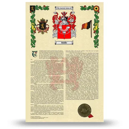Riddle Armorial History with Coat of Arms