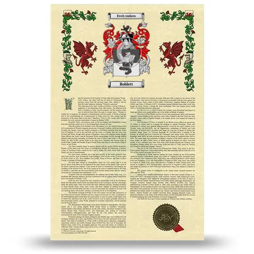 Roblett Armorial History with Coat of Arms