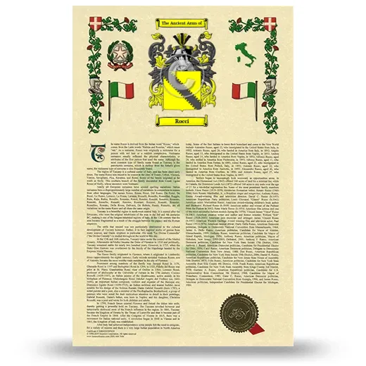 Rocci Armorial History with Coat of Arms
