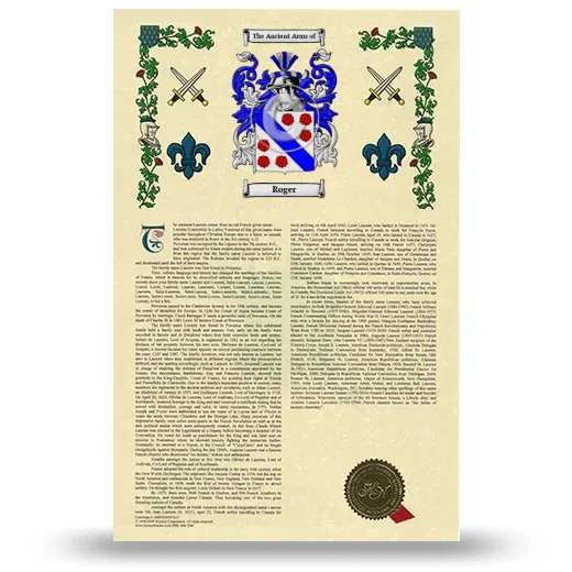 Roger Armorial History with Coat of Arms