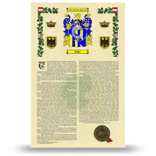 Rohn Armorial History with Coat of Arms