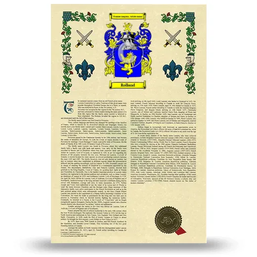 Rolland Armorial History with Coat of Arms