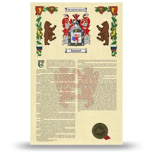 Romanof Armorial History with Coat of Arms