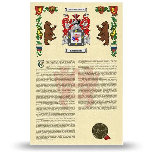 Romanoski Armorial History with Coat of Arms
