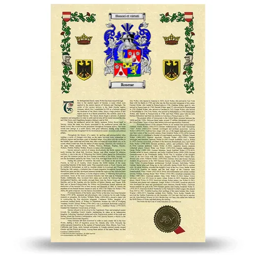 Rosene Armorial History with Coat of Arms