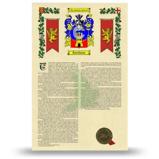 Rosethorne Armorial History with Coat of Arms