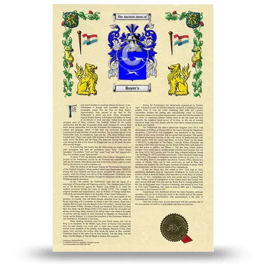 Royer's Armorial History with Coat of Arms