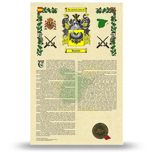 Rozario Armorial History with Coat of Arms