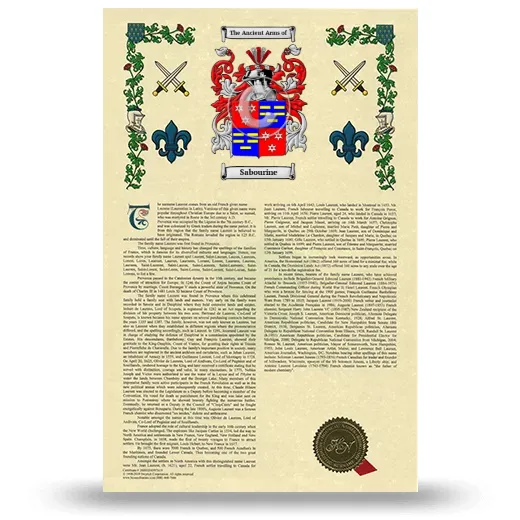 Sabourine Armorial History with Coat of Arms