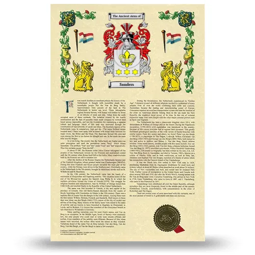 Sanders Armorial History with Coat of Arms