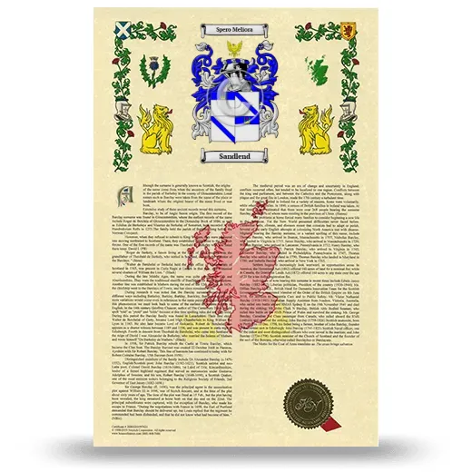 Sandlend Armorial History with Coat of Arms