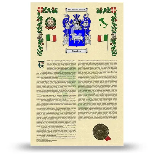 Sandres Armorial History with Coat of Arms