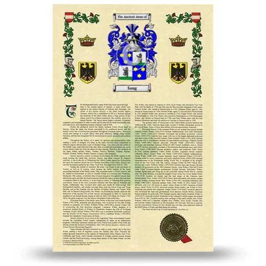Sang Armorial History with Coat of Arms