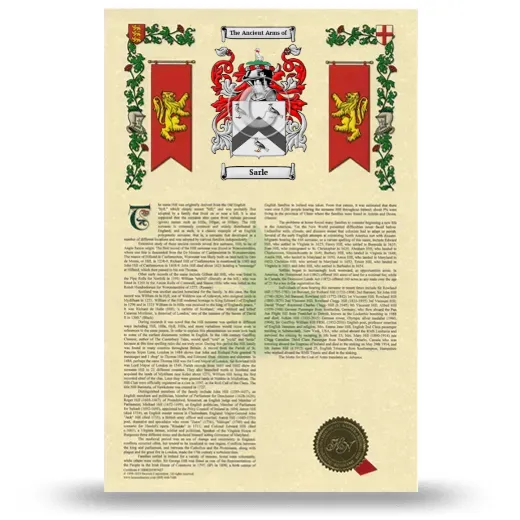 Sarle Armorial History with Coat of Arms