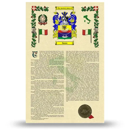 Sasso Armorial History with Coat of Arms