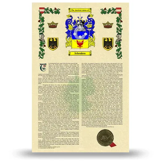 Schenken Armorial History with Coat of Arms