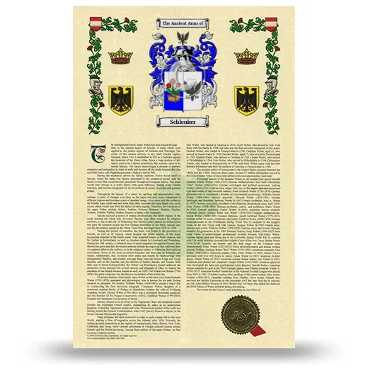 Schlenker Armorial History with Coat of Arms