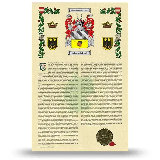 Schwartzkopf Armorial History with Coat of Arms