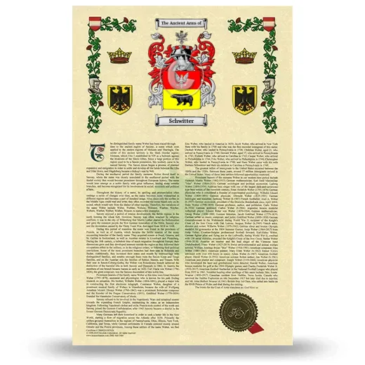 Schwitter Armorial History with Coat of Arms