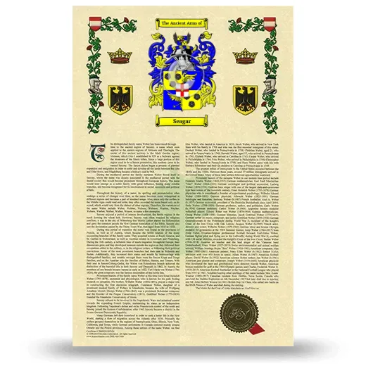 Seagar Armorial History with Coat of Arms