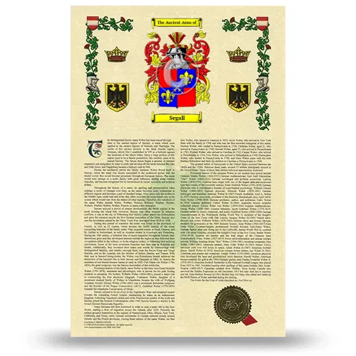 Segall Armorial History with Coat of Arms