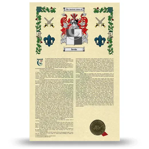 Sevin Armorial History with Coat of Arms
