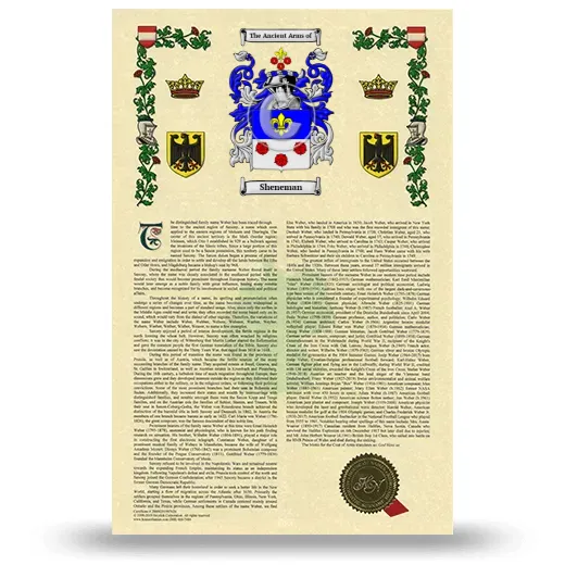 Sheneman Armorial History with Coat of Arms