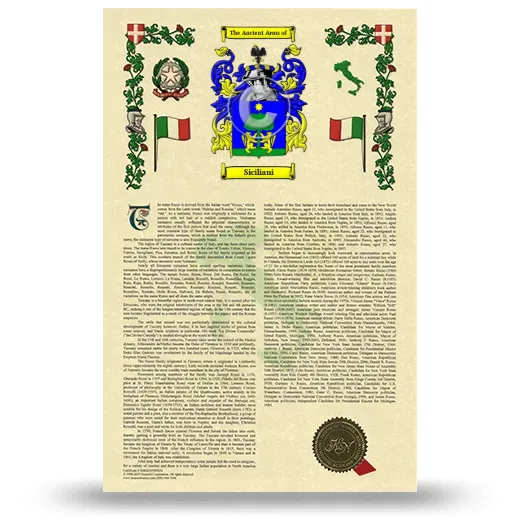 Siciliani Armorial History with Coat of Arms