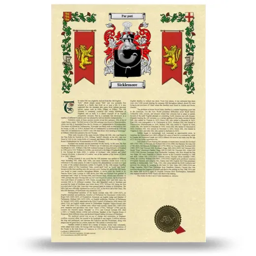 Sicklemore Armorial History with Coat of Arms