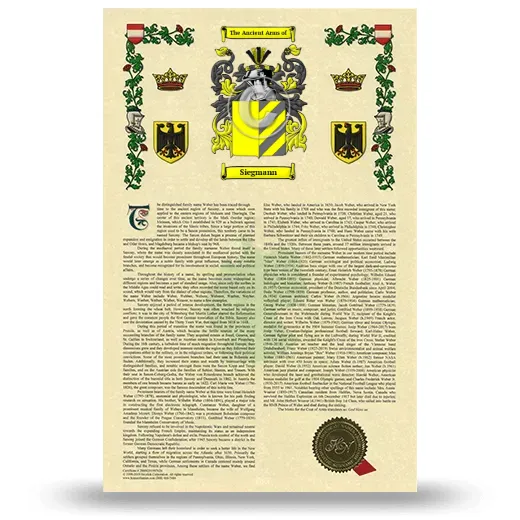 Siegmann Armorial History with Coat of Arms