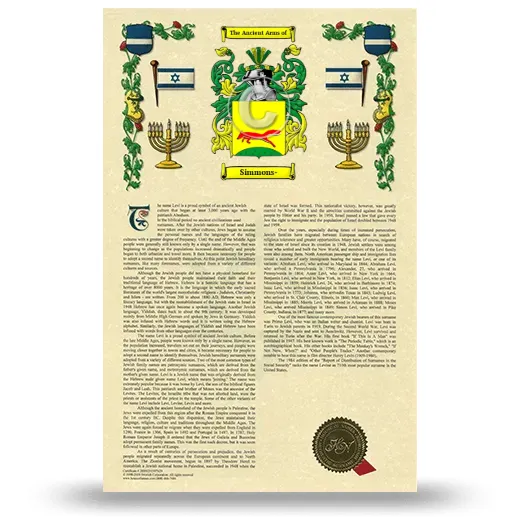 Simmons- Armorial History with Coat of Arms