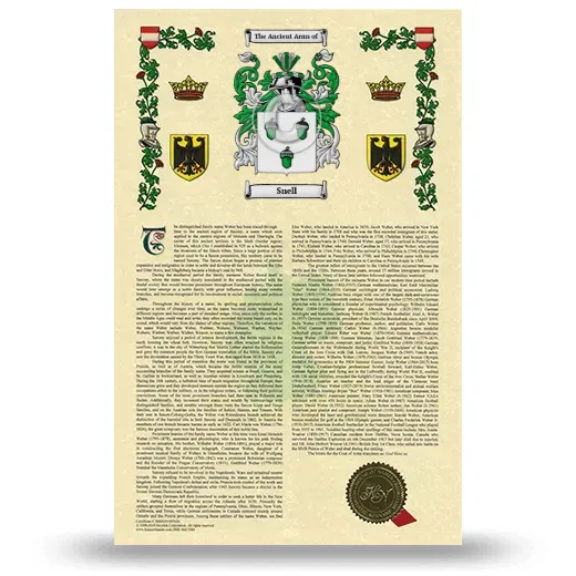 Snell Armorial History with Coat of Arms
