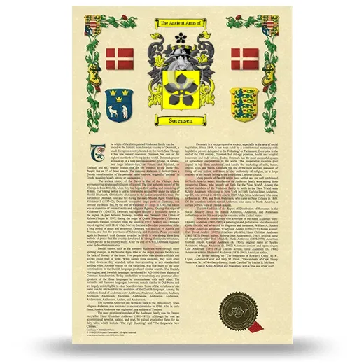 Sorensen Armorial History with Coat of Arms