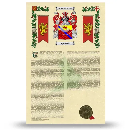 Spicknell Armorial History with Coat of Arms