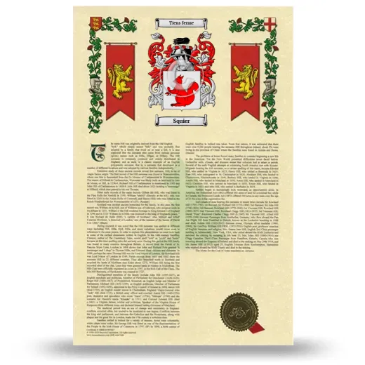 Squier Armorial History with Coat of Arms