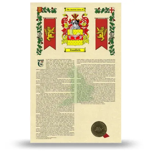 Stanifirth Armorial History with Coat of Arms