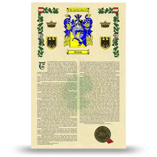 Staton Armorial History with Coat of Arms