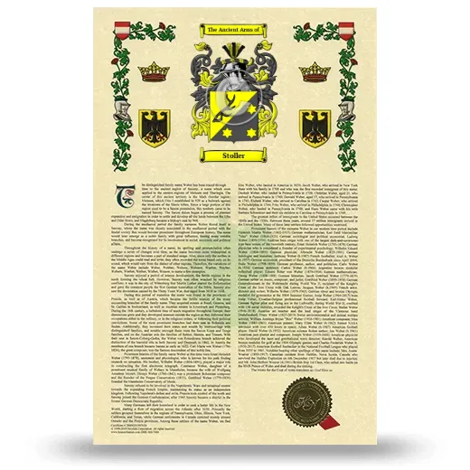 Stoller Armorial History with Coat of Arms