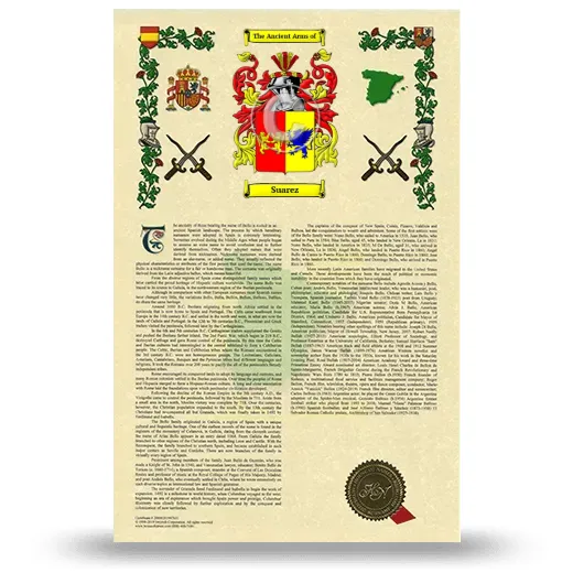 Suarez Armorial History with Coat of Arms