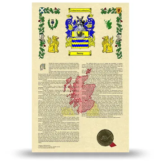 Sutey Armorial History with Coat of Arms