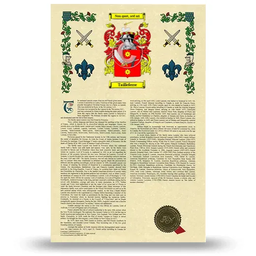 Tailleferre Armorial History with Coat of Arms