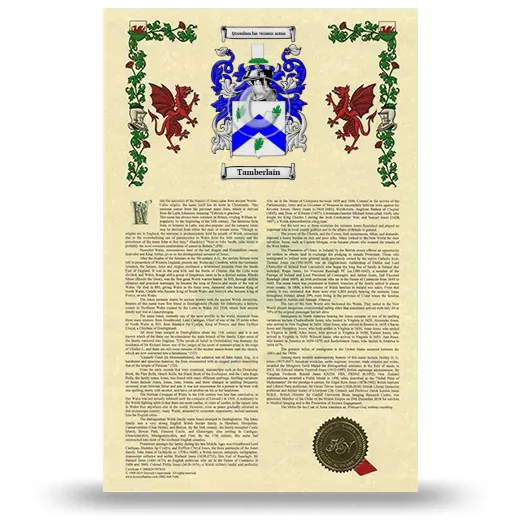 Tamberlain Armorial History with Coat of Arms