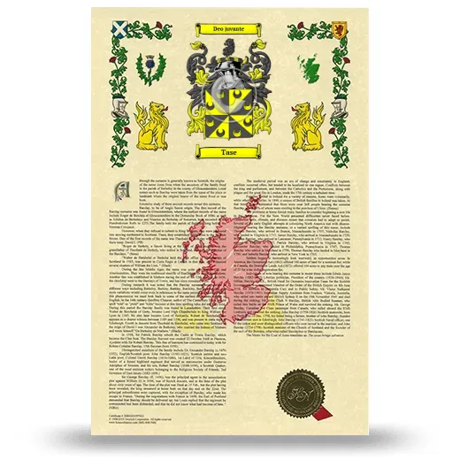 Tase Armorial History with Coat of Arms