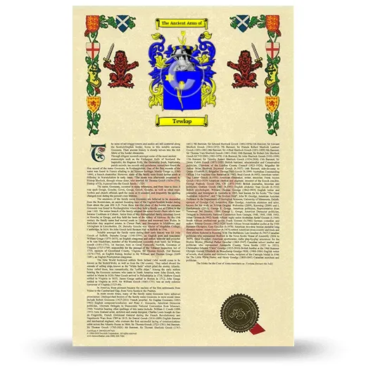 Tewlop Armorial History with Coat of Arms