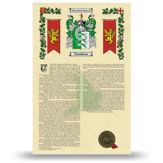 Thomlinson Armorial History with Coat of Arms