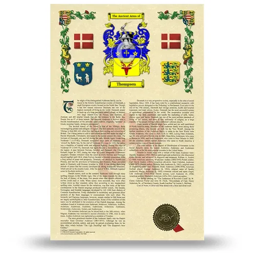 Thompsen Armorial History with Coat of Arms