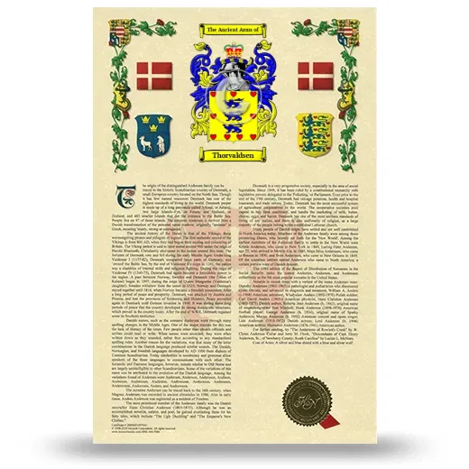 Thorvaldsen Armorial History with Coat of Arms