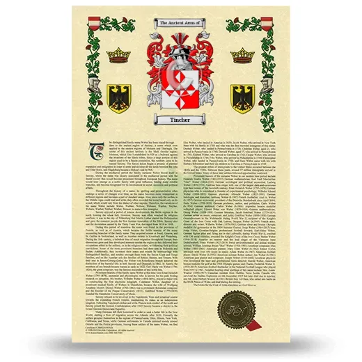 Tincher Armorial History with Coat of Arms
