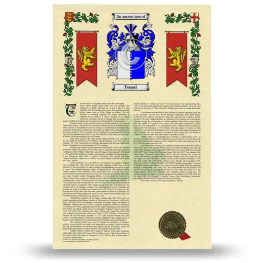 Tomaš Armorial History with Coat of Arms